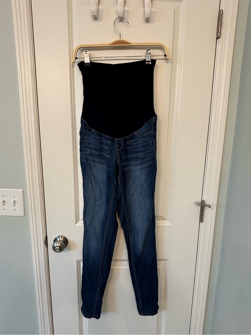 1822 Denim Dark Blue High-Rise Maternity Skinny Jeans with Black Overband